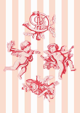 Cherub Angels on Pink Stripes