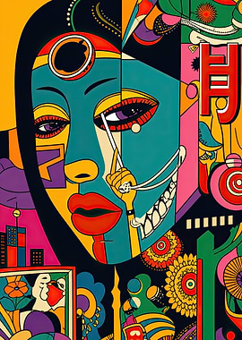 Vibrant Abstract Portrait with Geometric Elements