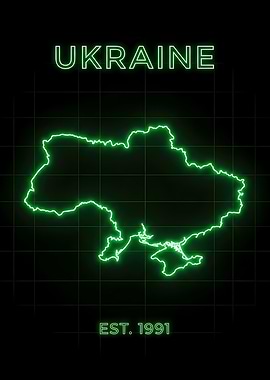 Neon Green Ukraine Map with EST 1991 Retro Futuristic Style