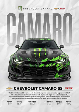 A striking Monster Chevrolet Camaro SS car poster