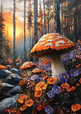 Enchanted Forest Mushrooms and Flowers