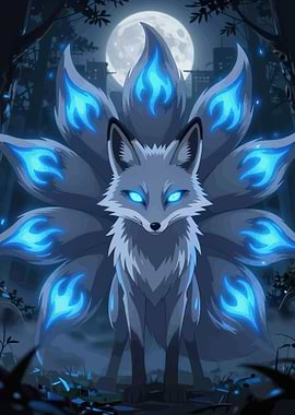 Nine-Tailed Fox with Blue Flames