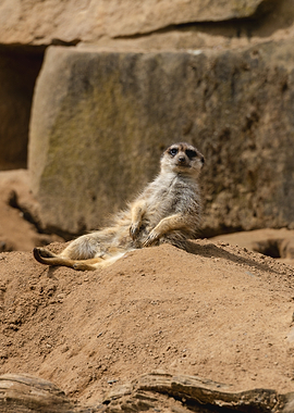 Meerkat relaxing on sand