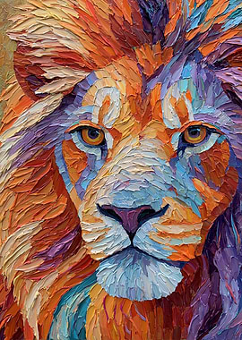 Vibrant Lion Portrait Painting