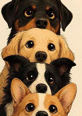 Stack of Cute Cartoon Dogs