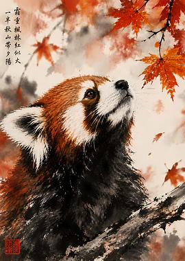 Red Panda Among Autumn Leaves