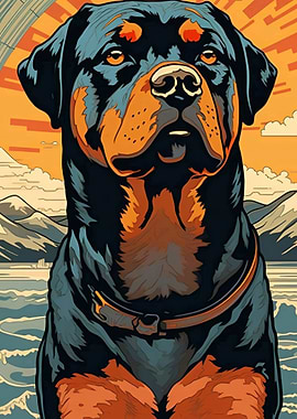 Rottweiler Portrait with Mountain Landscape