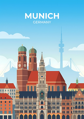 Munich Skyline with Famous Landmarks