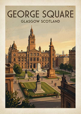 George Square Glasgow Vintage Poster