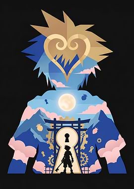 Sora Silhouette with Kingdom Hearts Landscape
