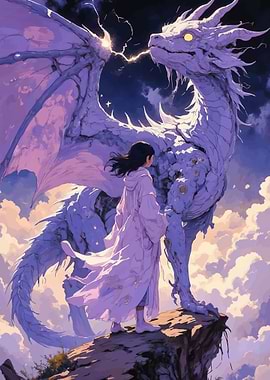 Girl and Dragon on Cliff