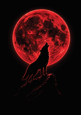 Wolf howling at a red moon