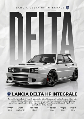 white race Lancia Delta HF Integrale Poster
