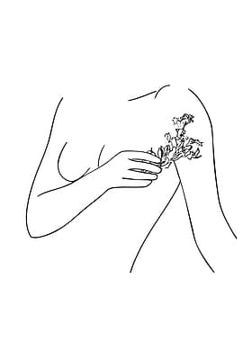 Line Art of Woman Holding Flowers