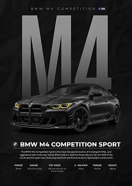 black BMW M4 Competition Sport Poster