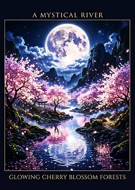 Mystical River with Cherry Blossoms