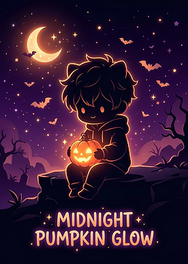 Anime Cat Boy Cute Halloween Character with Midnight Glow as background