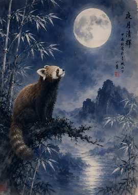 Red Panda Under the Full Moon