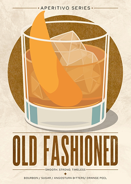 Old Fashioned Aperitivo Poster – Vintage Minimalist Whiskey Wall Art