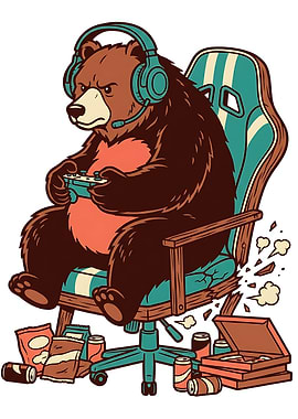 Gamer Bear Playing Video Games