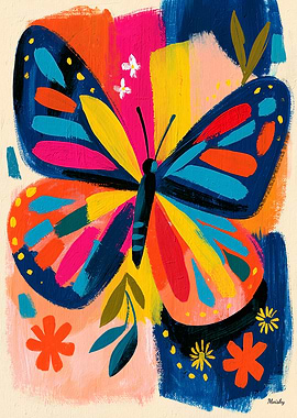 Vivid Fauvist Butterfly Colorful Folk Wall Art