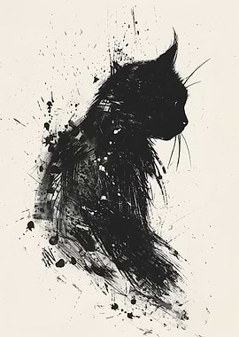 Black Cat Ink Splatter Art