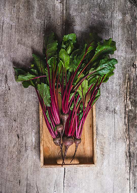Fresh Beets on Wooden Tray