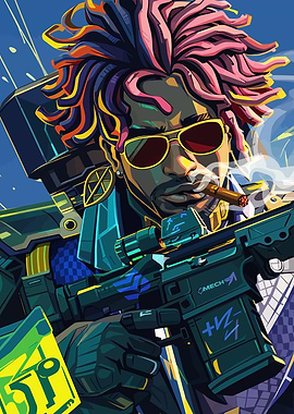 character with gun and cigar