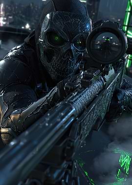Skull Masked Sniper Aiming Rifle
