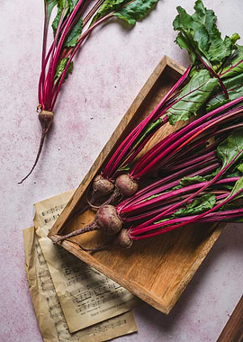 Fresh Beets on Rustic Background