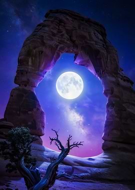 Moonlit Arch and Desert Tree