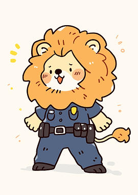 Cute Lion Police Officer Cartoon