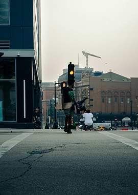 Skateboarders at a City Intersection