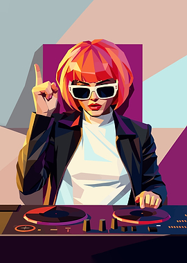 DJ Woman with Pink Hair and Sunglasses