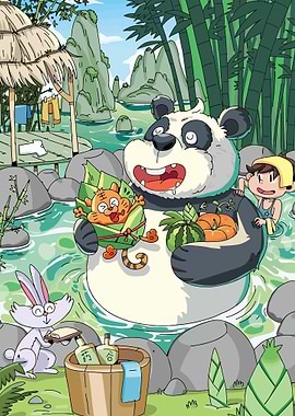 Panda, Tiger, and Rabbit in a River