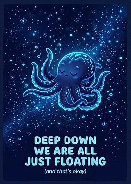 Cute Octopus Floating in Space