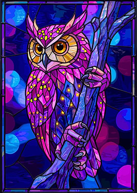 Stained Glass Owl on a Branch