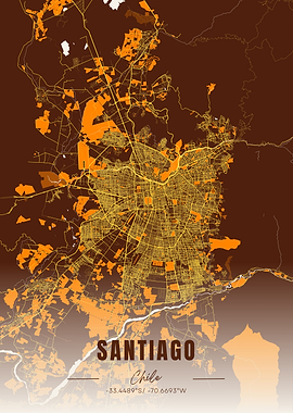 Santiago Chile Map Art