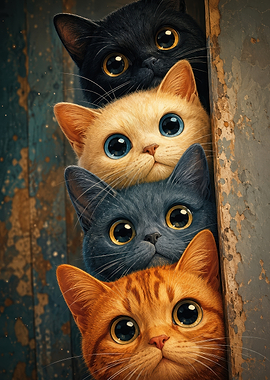 Four Cute Cats Peeking Out