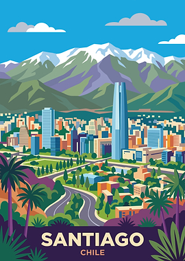 Santiago Chile Cityscape with Mountains