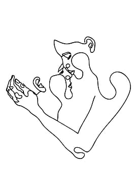 Abstract Couple Kissing Line Art