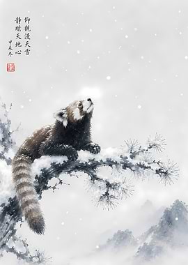 Red Panda in Snowy Landscape