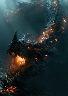 Fiery Dragon Emerging from Water