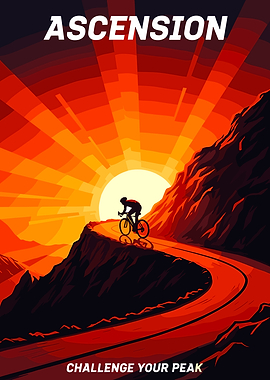 Cyclist Ascending Mountain at Sunset