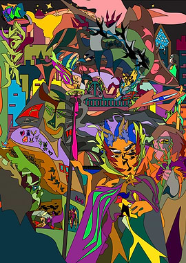 Surreal Abstract Figures in a Dreamlike Cityscape