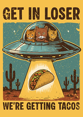 Cats in UFO Abducting Tacos