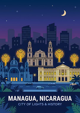 Managua, Nicaragua Cityscape at Night