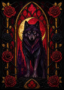 Gothic Wolf Stained Glass Art