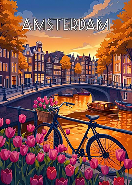 Amsterdam Canal Scene At Sunset