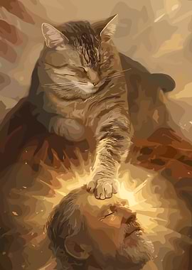 Cat blessing a man
